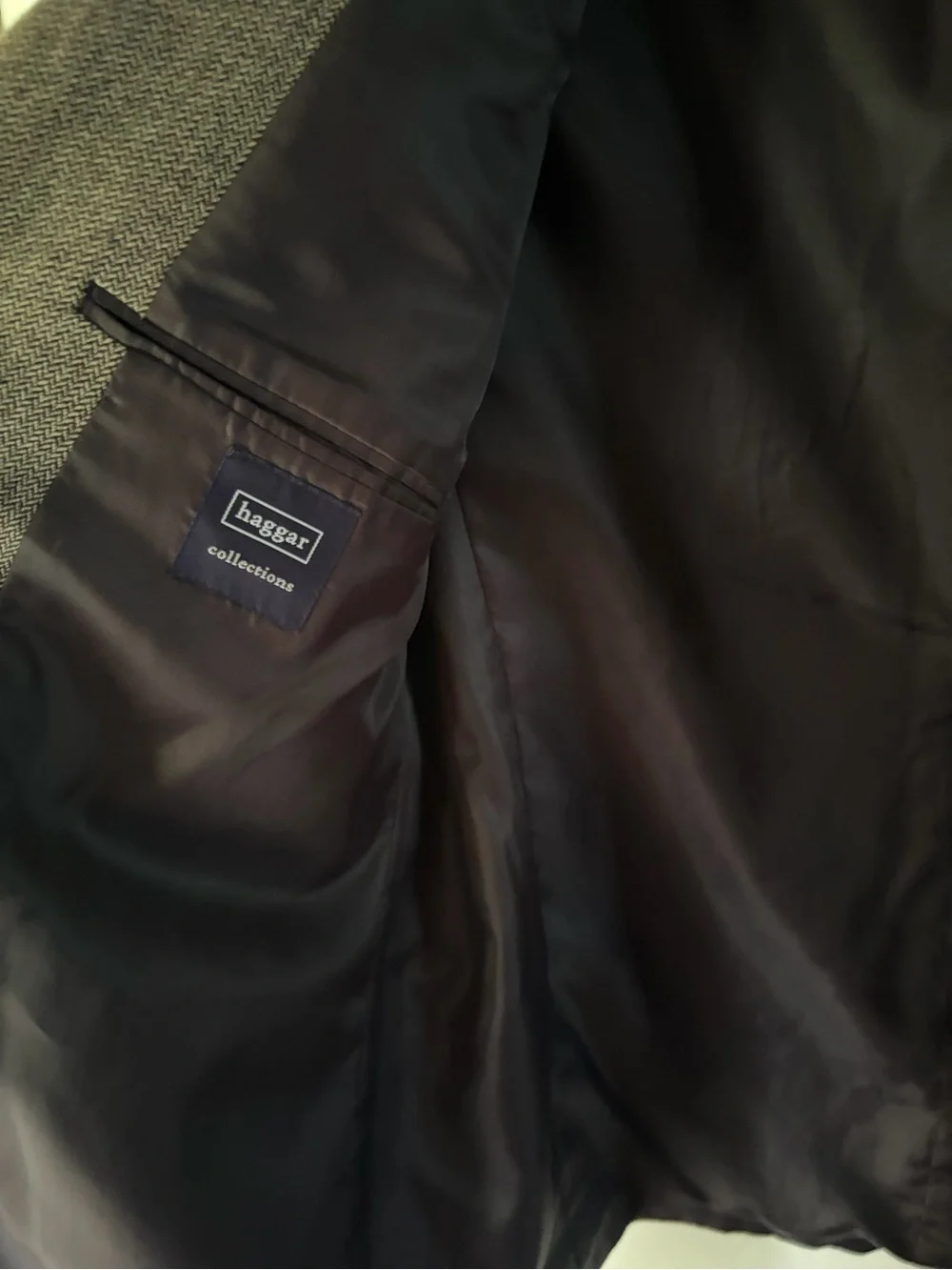 Haggar 100% premium lambswool grey black cream Herringbone Sport Coat blazer 48L